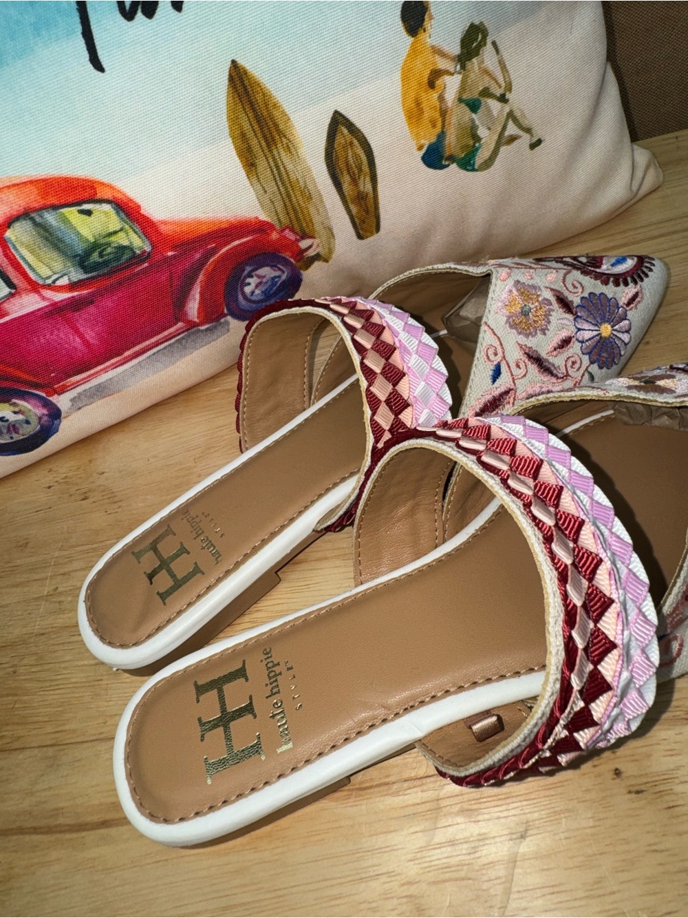 Haute Hippie Pink & Burgundy Embroidered Slip-On Mules - Picture 7 of 11